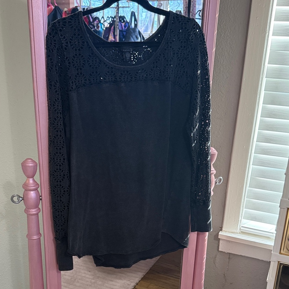 Torrid Black Crochet Sleeve Blouse